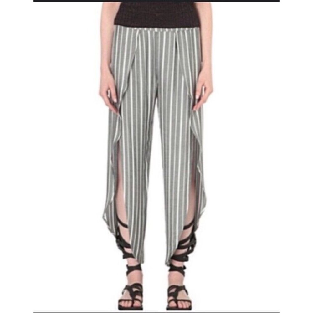 Free People Pants Size 2 Women’s Grey White Striped Split Hem Rosemary